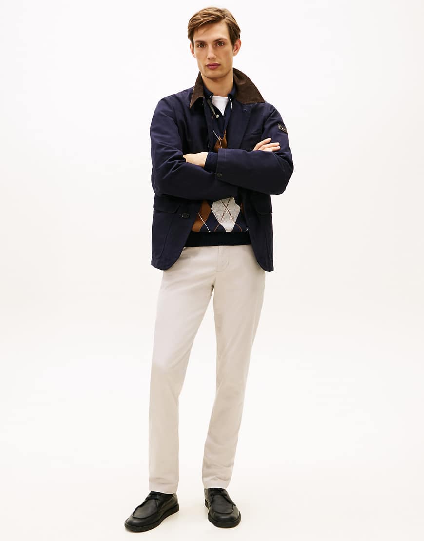 Tommy Hilfiger - Bleecker - Slim-Fit-Hose in Weiß mit Strukturprint-Grau von Tommy Hilfiger