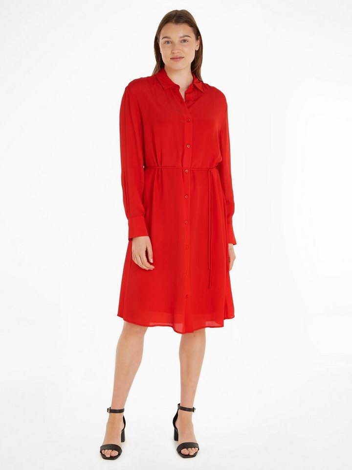 Tommy Hilfiger Blusenkleid FLUID VISCOSE CREPE KNEE DRESS mit Logopatch von Tommy Hilfiger