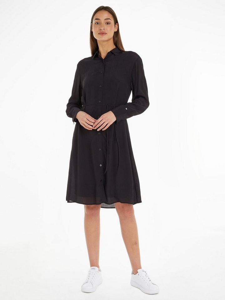 Tommy Hilfiger Blusenkleid FLUID VISCOSE CREPE KNEE DRESS mit Logopatch von Tommy Hilfiger