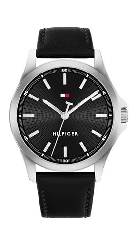 Tommy Hilfiger Uhr mit DREI-Zeiger-Quarzwerk für Herren mit Schwarzes Lederarmband - 1710668 von Tommy Hilfiger