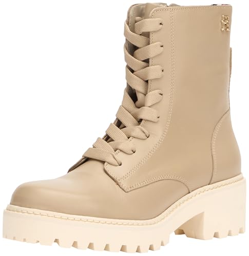 Tommy Hilfiger Damen Mid Boot Stiefel Chic Mid Heel Leather Lace-Up mit Absatz, Beige (Beige), 40 von Tommy Hilfiger