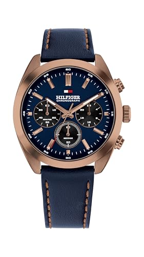 Tommy Hilfiger Chronograph Quarz Uhr für Herren mit Marinblaues Lederarmband - 1710721 von Tommy Hilfiger