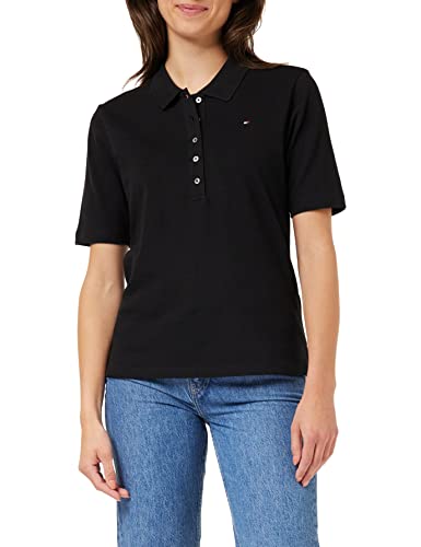 Tommy Hilfiger Damen Poloshirt Kurzarm 1985 Pique Polo Regular Fit, Schwarz (Black), L von Tommy Hilfiger