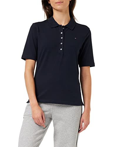 Tommy Hilfiger Damen Poloshirt Kurzarm 1985 Pique Polo Regular Fit, Blau (Desert Sky), L von Tommy Hilfiger