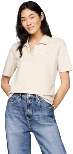 Tommy Hilfiger Damen Poloshirt Kurzarm Regular Fit, Beige (Classic Beige), XS von Tommy Hilfiger