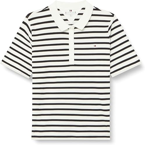 Tommy Hilfiger Damen 1985 REG Pique Stripe Polo SS WW0WW39531 Kurzarm Poloshirts, Weiß (Breton Ecru/Desert Sky), L von Tommy Hilfiger