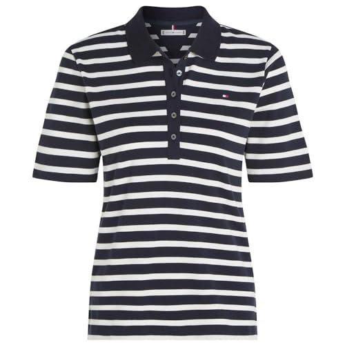 Tommy Hilfiger Damen 1985 REG Pique Stripe Polo SS WW0WW39531 Kurzarm Poloshirts, Weiß (Breton Ecru/Desert Sky), L von Tommy Hilfiger