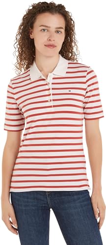 Tommy Hilfiger Damen 1985 REG Pique Stripe Polo SS WW0WW43227 Langarm T-Shirt, Weiß (Breton STP/Ecru/Terra Red), S von Tommy Hilfiger