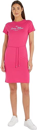 Tommy Hilfiger Damen T-Shirt Kleid Regular-Fit Knielang, Rosa (Bright Cerise Pink), M von Tommy Hilfiger