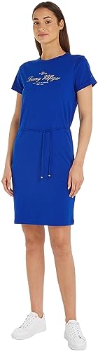 Tommy Hilfiger Damen T-Shirt Kleid Regular-Fit Knielang, Blau (Ultra Blue), XS von Tommy Hilfiger