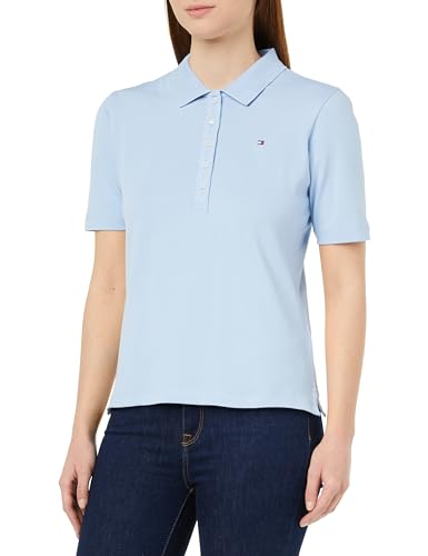 Tommy Hilfiger Damen Poloshirt Kurzarm 1985 Reg Pique Polo Ss Regular Fit, Blau (Well Water), L von Tommy Hilfiger