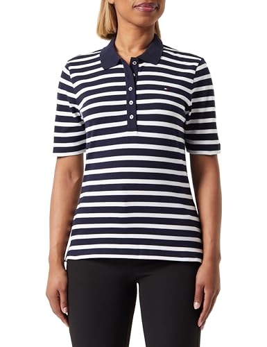 Tommy Hilfiger Damen 1985 REG Pique Stripe Polo SS WW0WW39531 Kurzarm Poloshirts, Blau (Breton Desert Sky/Ecru), 3XL von Tommy Hilfiger