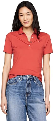 Tommy Hilfiger Damen Poloshirt Kurzarm Slim Fit, Rot (Terra Red), XXL von Tommy Hilfiger