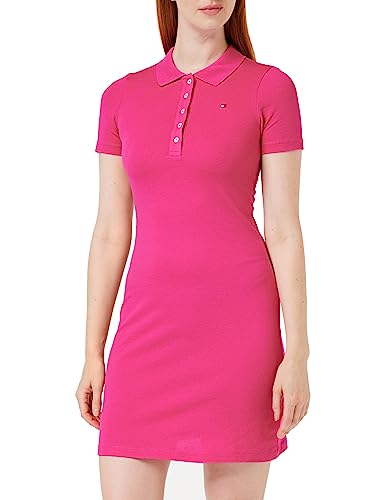 Tommy Hilfiger Damen Polokleid Slim Fit, Rosa (Bright Cerise Pink), XXS von Tommy Hilfiger