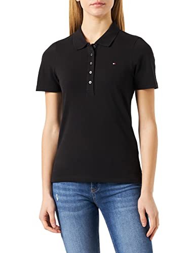 Tommy Hilfiger Damen Poloshirt Kurzarm 1985 Slim Pique Slim Fit, Schwarz (Black), XXL von Tommy Hilfiger