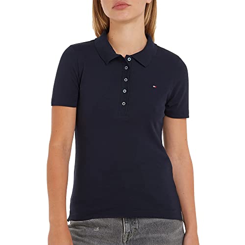 Tommy Hilfiger Damen Poloshirt Kurzarm 1985 Slim Pique Slim Fit, Blau (Desert Sky), L von Tommy Hilfiger