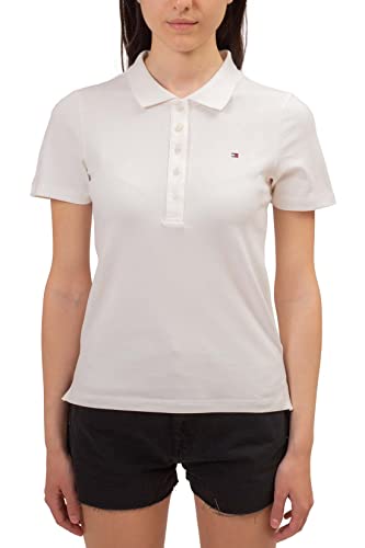 Tommy Hilfiger Damen Poloshirt Kurzarm 1985 Slim Pique Slim Fit, Weiß (Ecru), L von Tommy Hilfiger