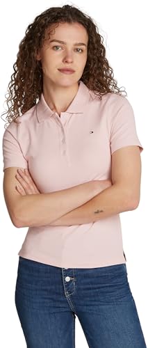 Tommy Hilfiger Damen Poloshirt Kurzarm Slim Fit, Rosa (Delicate Pink), XL von Tommy Hilfiger