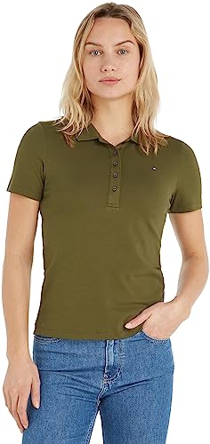 Tommy Hilfiger Damen Poloshirt Kurzarm Slim Fit, Grün (Putting Green), L von Tommy Hilfiger