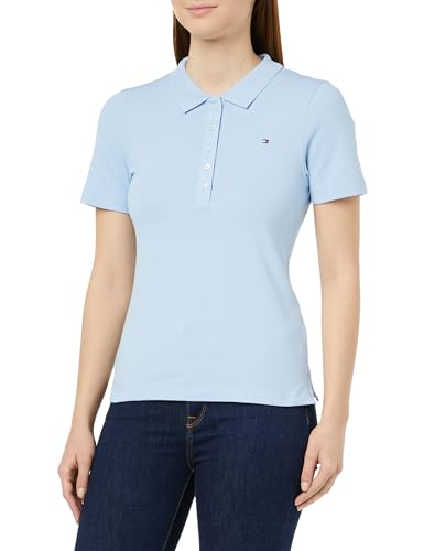 Tommy Hilfiger Damen Poloshirt Kurzarm 1985 Slim Pique Polo Ss Slim Fit, Blau (Well Water), L von Tommy Hilfiger