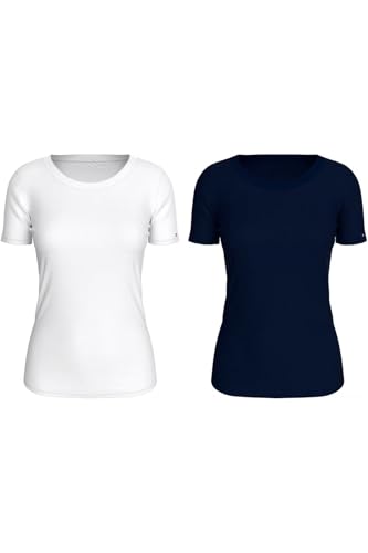 Tommy Hilfiger Damen 2er Pack T-Shirts Kurzarm Weiter Rundhalsausschnitt, Weiß (White/Desert Sky), L von Tommy Hilfiger
