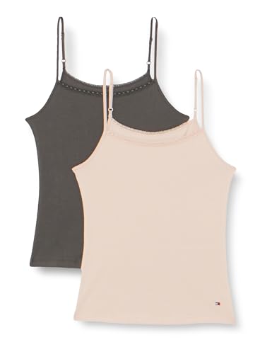 Tommy Hilfiger Damen 2er Pack Tops Stretch, Mehrfarbig (Balanced Beige/Dark Ash), XS von Tommy Hilfiger