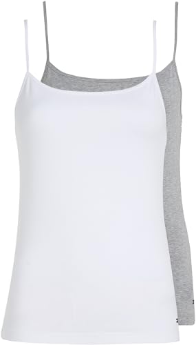 Tommy Hilfiger Damen 2er Pack Tops Stretch, Mehrfarbig (White/Light Grey Heather), XS von Tommy Hilfiger