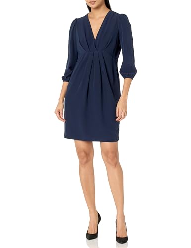 Tommy Hilfiger Damen 3/4 Sleeve V-Neck Pleat Front Mini Dress Kleid, Kapitän des Himmels (Sky Captain), 42 von Tommy Hilfiger