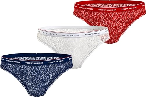 Tommy Hilfiger Damen 3 Pack Lace (EXT Sizes) UW0UW04897 Bikini Hose, Mehrfarbig (Desert Sky/White/Primary Red), L von Tommy Hilfiger