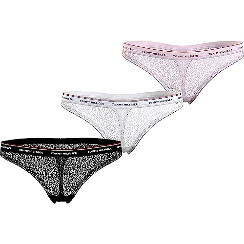 Tommy Hilfiger Damen 3 Pack Thong Lace (EXT Sizes) UW0UW04896 Stringtangas, Schwarz (Black/White/Light Pink), M von Tommy Hilfiger