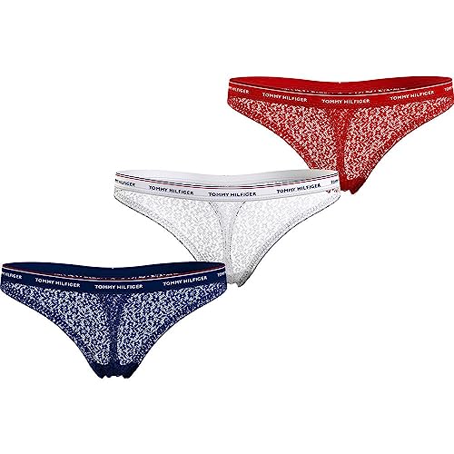 Tommy Hilfiger Damen 3 Pack Thong Lace (EXT Sizes) UW0UW04896 Stringtangas, Mehrfarbig (Desert Sky/White/Primary Red), M von Tommy Hilfiger