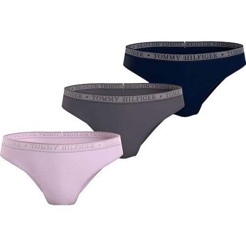 Tommy Hilfiger Damen 3er Pack Slips Bikini Form 3P Bikini Baumwolle mit Stretch, Mehrfarbig (Pearly Pink/Dark Ash/Des Sky), M von Tommy Hilfiger