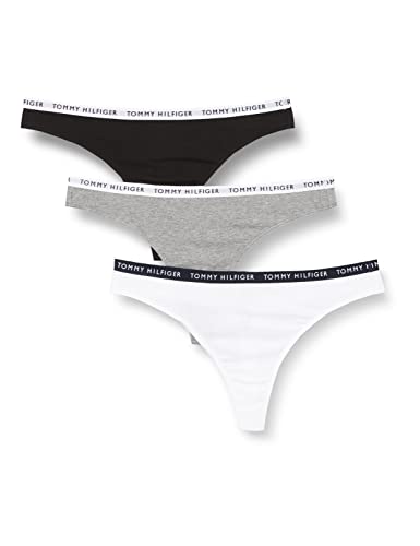 Tommy Hilfiger Damen 3er Pack Strings Tangas, Mehrfarbig (Medium Grey Heather/White/Black), XS von Tommy Hilfiger