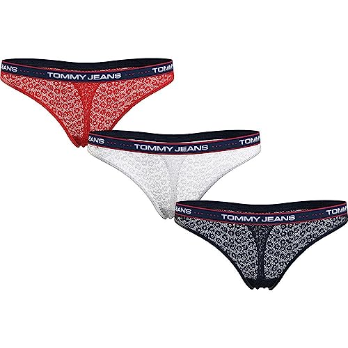 Tommy Hilfiger Damen 3P Thong Lace UW0UW04714 Stringtangas, Rot (Deep Crimson/White/Desert Sky), S von Tommy Hilfiger