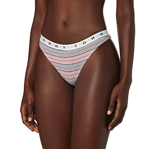 Tommy Hilfiger Damen 3P Thong Print Tangahöschen, White/Printed Stripe/Desert Sky, 32 von Tommy Hilfiger