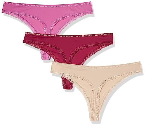 Tommy Hilfiger Damen 3P Thong Micro Lace UW0UW02824 Stringtangas, Mehrfarbig (Lilac Orchid/Misty Bl/Italian Wine), L von Tommy Hilfiger