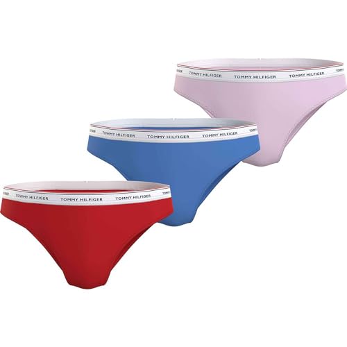 Tommy Hilfiger Damen 3er Pack Slips Bikini Form Baumwolle mit Stretch, Mehrfarbig (Fierce Red/Blue Spell/Pearly Pink), XS von Tommy Hilfiger