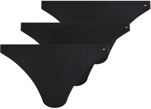 Tommy Hilfiger Damen 3er Pack Slips Bikini Form Gerippt, Mehrfarbig (Black/Black Rib/Black), XS von Tommy Hilfiger