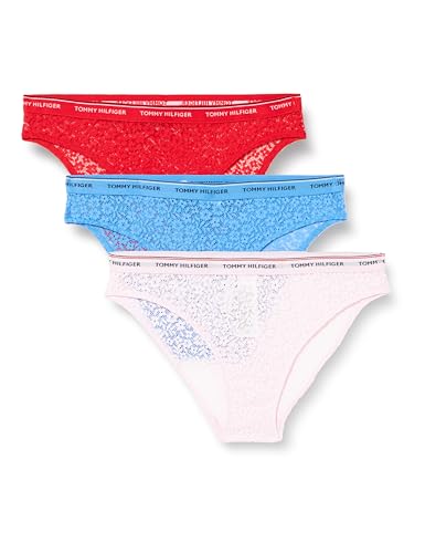 Tommy Hilfiger Damen 3er Pack Slips Bikini Form mit Spitze, Mehrfarbig (Fierce Red/Blue Spell/Pearly Pink), XXL von Tommy Hilfiger