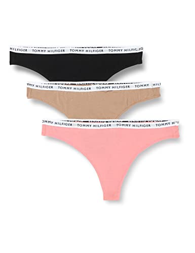 Tommy Hilfiger Damen 3er Pack Strings Tangas, Mehrfarbig (Flora Pink/Oat Milk/Black), L von Tommy Hilfiger