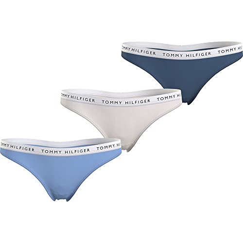 Tommy Hilfiger Damen 3er Pack Strings Tangas, Mehrfarbig (Vessel Blue/White/Blue Coast), L von Tommy Hilfiger