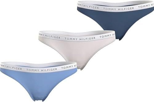 Tommy Hilfiger Damen 3er Pack Strings Tangas, Mehrfarbig (Vessel Blue/White/Blue Coast), XS von Tommy Hilfiger