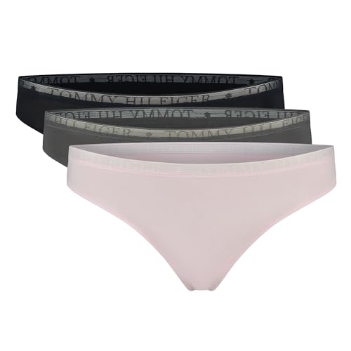 Tommy Hilfiger Damen 3er Pack Strings Tangas, Mehrfarbig (Pearly Pink/Dark Ash/Des Sky), L von Tommy Hilfiger