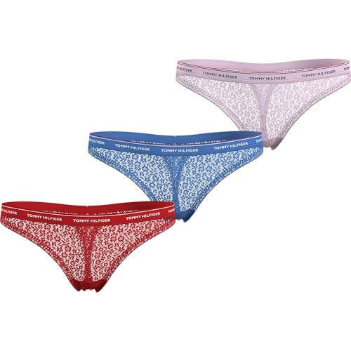 Tommy Hilfiger Damen 3er Pack Strings Premium Essential Tangas, Mehrfarbig (Fierce Red/Blue Spell/Pearly Pink), XL von Tommy Hilfiger