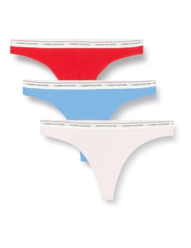 Tommy Hilfiger Damen 3er Pack Strings Premium Essential Tangas, Mehrfarbig (Fierce Red/Blue Spell/Pearly Pink), XL von Tommy Hilfiger