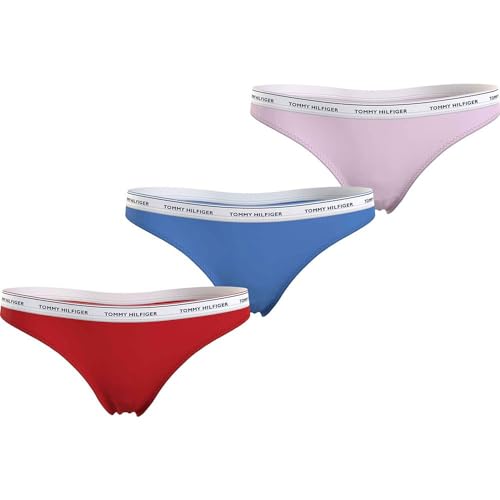 Tommy Hilfiger Damen 3er Pack Strings Premium Essential Tangas, Mehrfarbig (Fierce Red/Blue Spell/Pearly Pink), XXL von Tommy Hilfiger