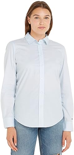 Tommy Hilfiger Damen Hemd Organic Cotton Poplin Regular-Fit Langarm, Blau (Breezy Blue), 38 von Tommy Hilfiger