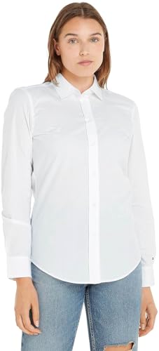 Tommy Hilfiger Damen Hemd Organic Cotton Poplin Regular-Fit Langarm, Weiß (Th Optic White), 38 von Tommy Hilfiger