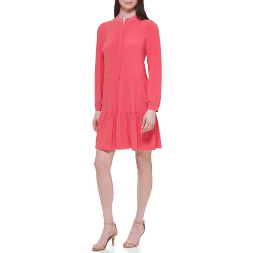 Tommy Hilfiger Damen Long Sleeve Button Front Tiered Jersey Mini Dress Kleid, Geranium, 48 von Tommy Hilfiger