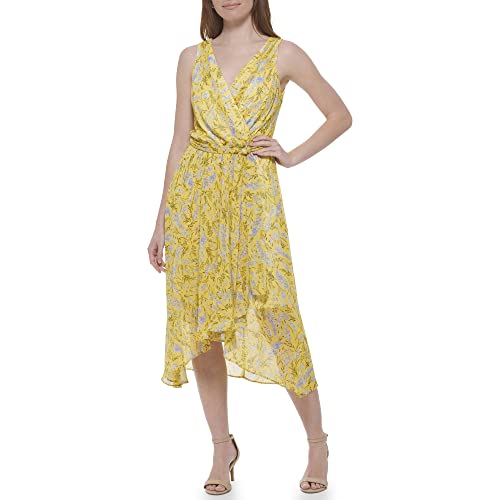 Tommy Hilfiger Damen Ärmellos Midi Faux Wrap Chiffon, Mango Multi, 38 von Tommy Hilfiger